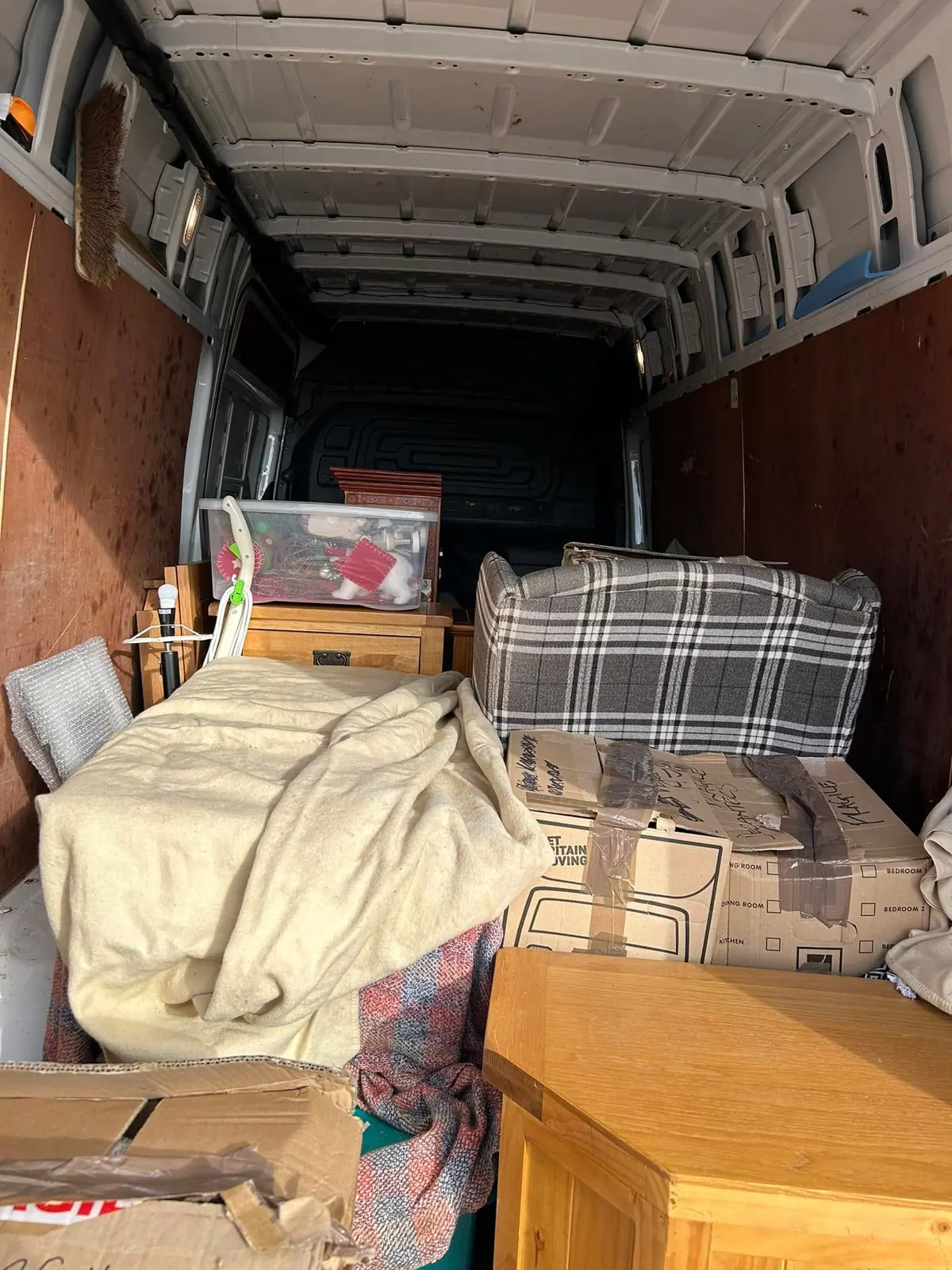 Optima Transport van packed with furniture and blankets after a house clearance in Yorkshire