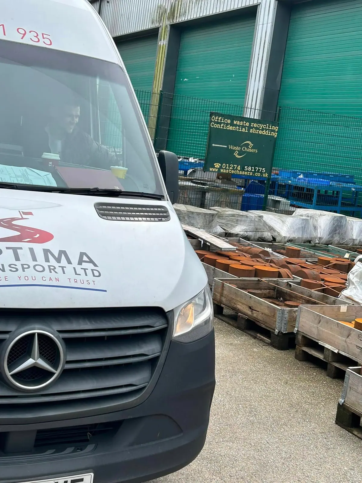Optima Transport van at a waste and recycling centre after an office clearance